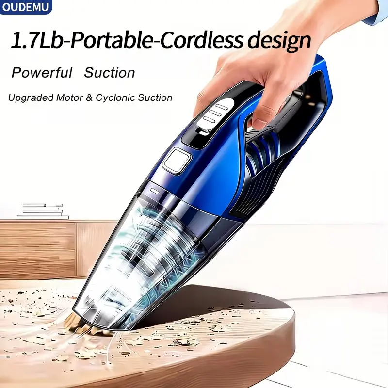 Cool Blue Wireless Handheld Wet/Dry Vac - Rechargeable Battery, 6000Pa Suction, Quiet Motor, Handheld Grip for Home, Car Use