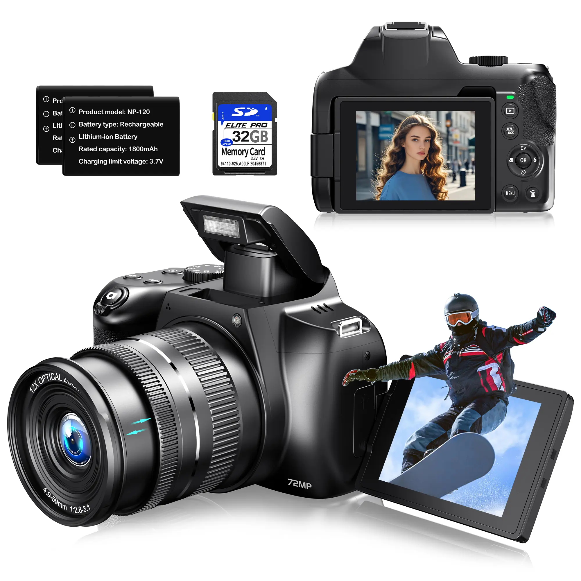 Komery W3 Entry‑Level Mirrorless Camera 72MP Digital Camera Optical Zoom Camera for Travel & Vlog Photography Equipment Photography Tool Photographic Kit