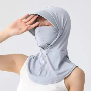 Sunscreen mask hat all-in-one summer sun hat for women, full-face ice silk breathable neck cover, driving and cycling face scarf for neck protection