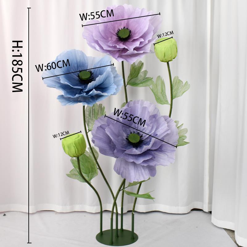 Standing Corn Poppy, Giant 5.58ft Life-Size Faux Blooms with Flexible Stem Metal Base Oversized Wedding Arch Decor, Party Backdrop,Garden Window Display(Colorful)