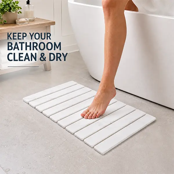 Large Diatomaceous Earth Stone Bath Mat - 24"×16" Bathroom Floor Cover, Super Absorbent, Quick Dry, Heat Resistant, Durable, Eco-Friendly Diatomite Shower Accessory
