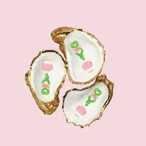 Pink Chinoiserie Floral Heart Oyster Shell Ring Dish