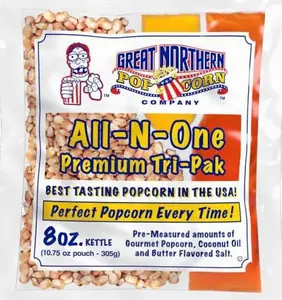 All-in-One Premium Tri-Pack Popcorn - 10.75-Ounce Movie Theater Popcorn for Commercial 8-Ounce Kettle Poppers - 12/Case by Great Northern Popcorn