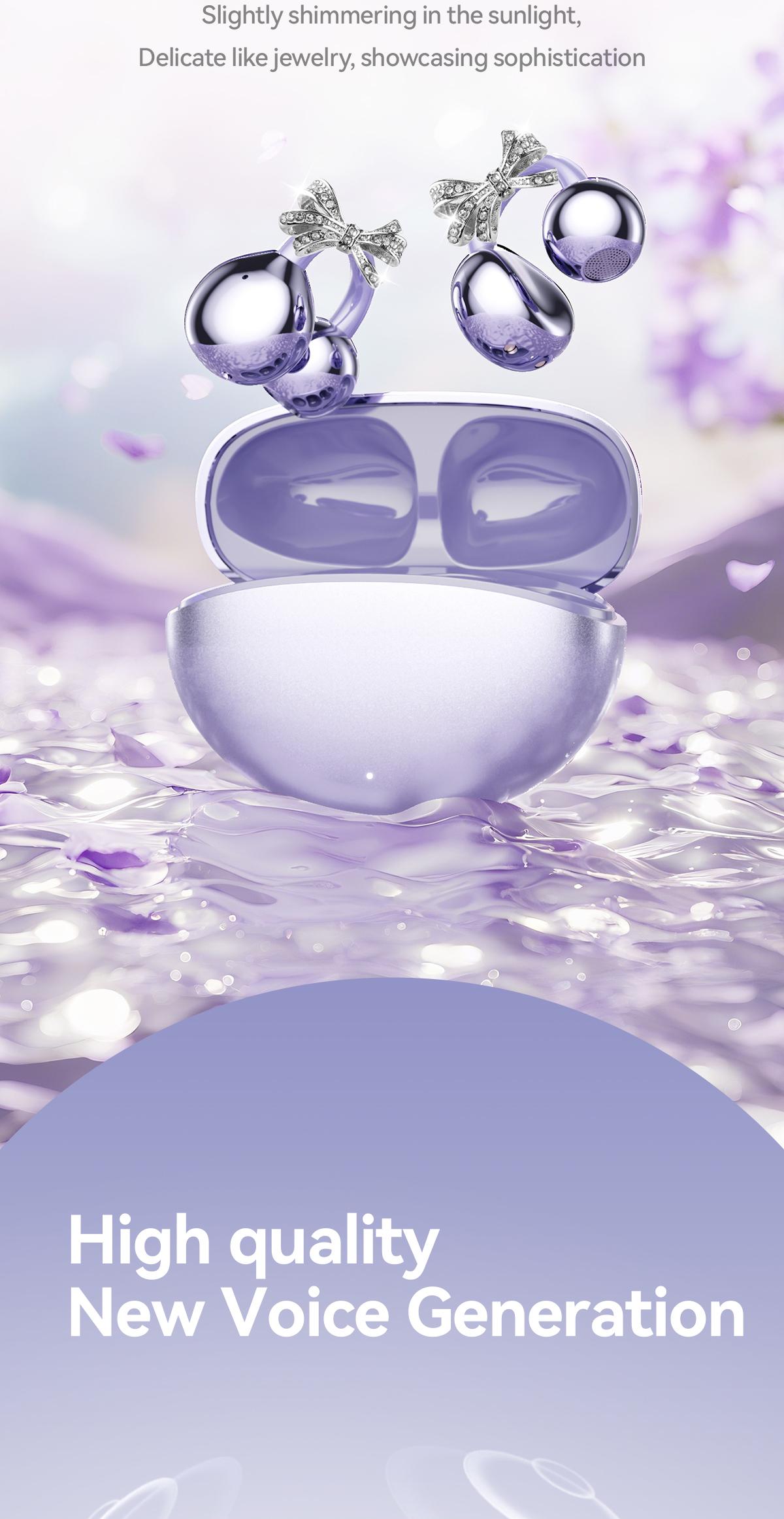 CHENRUIDA GL8 Clip On Wireless Headphones 2025 Bluetooth 6.0 DT6.0 Tech 360° Sound IPX7 Waterproof TWS Earbuds for Music Calls Sports Purple TWS Electronic