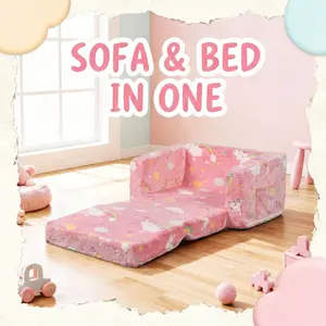 Kids Foldable Sofa Chair - Pink Rainbow Cloud Unicorn Design | Easy Assembly & Clean | Transforms from Couch to Bed | Perfect Birthday Gift | Vacuum-Packed for Instant Shape Recovery | Ideal for Living Room & Bedroom"