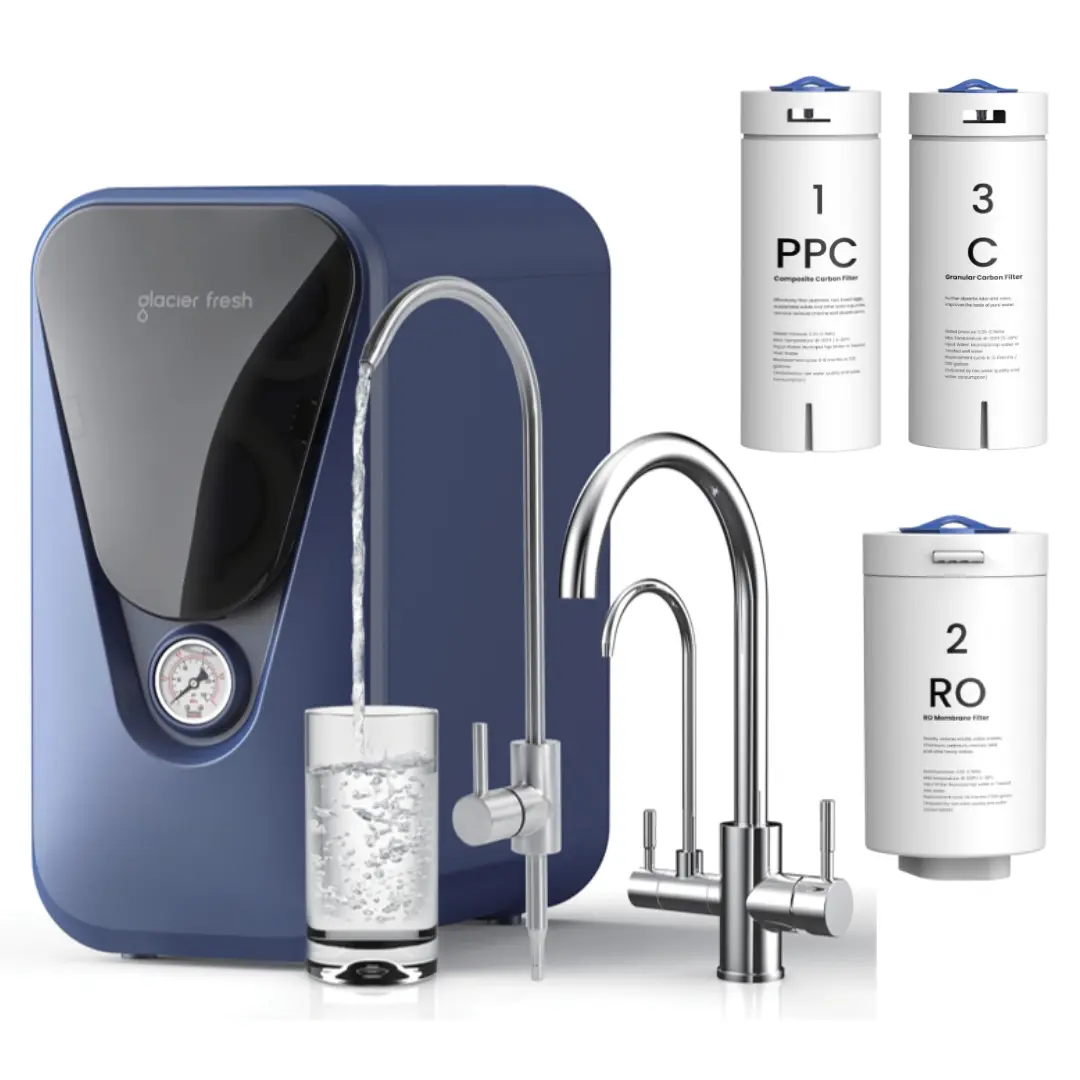 GLACIER FRESH GFU03 Reverse Osmosis System – 800 GPD, Non-Electric, 3:1 Pure-to-Drain, No Noise/No Drilling, 5-Stage Tankless Under-Sink RO Water Filter System, Reduces PFAS/PFOS, Elite Version, Water Filter Purifier Dispenser, Chlorine Removal Water Filt