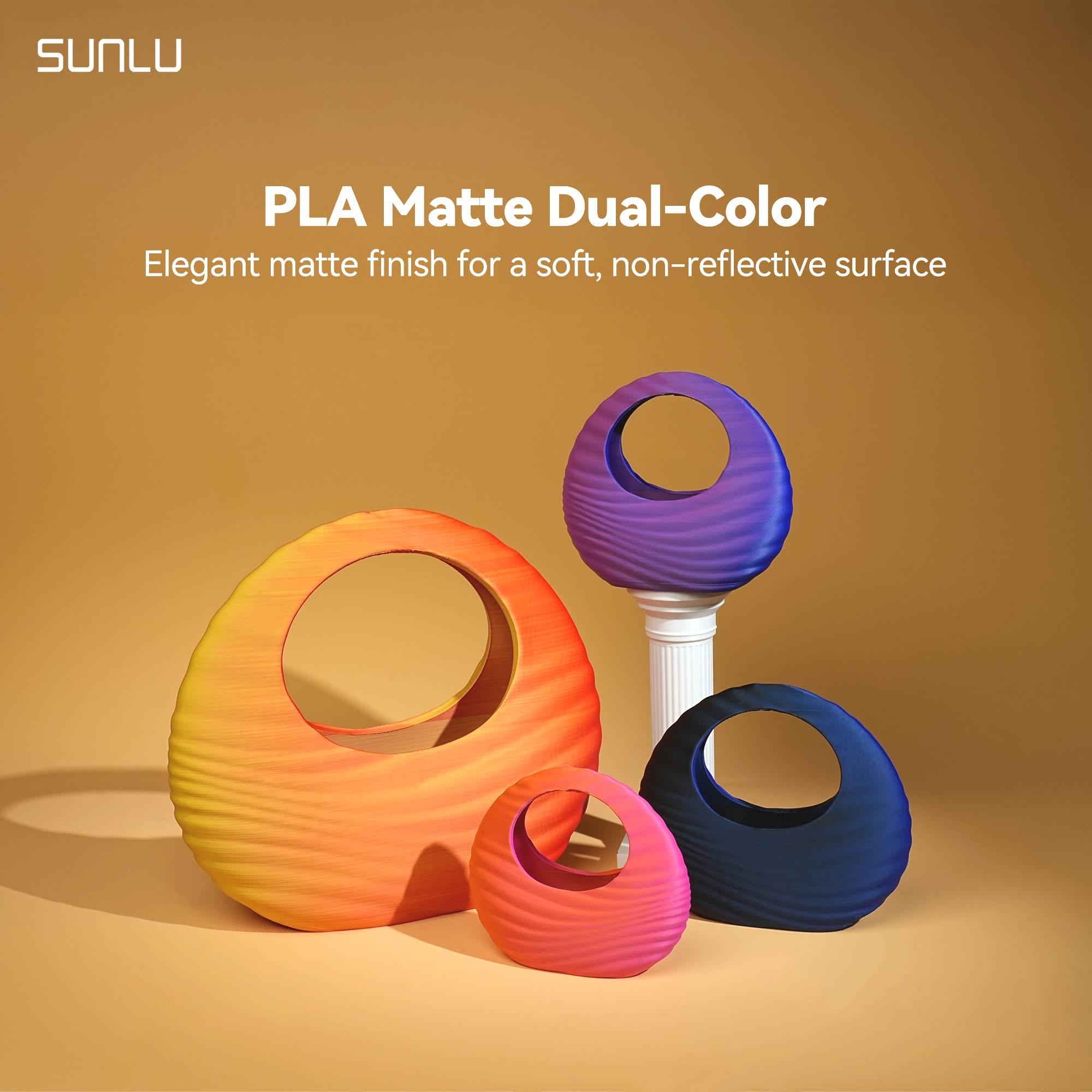 SUNLU Matte PLA Dual-Color 3D Printer Esthenic Filament 1KG, Seamless Two-Tone Shifts & Soft Matte Finish