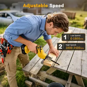 Cordless Reciprocating Saw, 0-3500 RPM Electric Saws with 4 Blades & 2 Batteries, Tool‑Free Change, Handheld Saw Lightweight, Battery Reciprocating Saws for Cutting Wood PVC Pipe (Yellow)