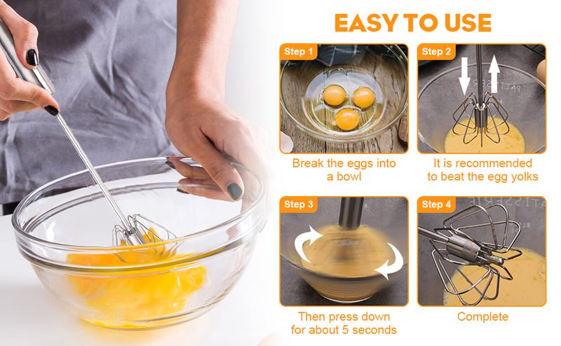 Stainless Steel Egg Whisk, Kitchen accessories,2026 New Semi-Automatic Whisk Hand Push Rotary Whisk Blender for Baking Cooking, Kitchen Hand Mixer Stirrer Tool for Beating Eggs, Butter, Milk (Sliver, 12in) New Year gift Whisking Handles Stainless Steel Egg Whisk, Kitchen accessories,2026 New Semi-Automatic Whisk Hand Push Rotary Whisk Blender for Baking Cooking, Kitchen Hand Mixer Stirrer Tool for Beating Eggs, Butter, Milk (Sliver, 12in) New Year gift Whisking Handles
