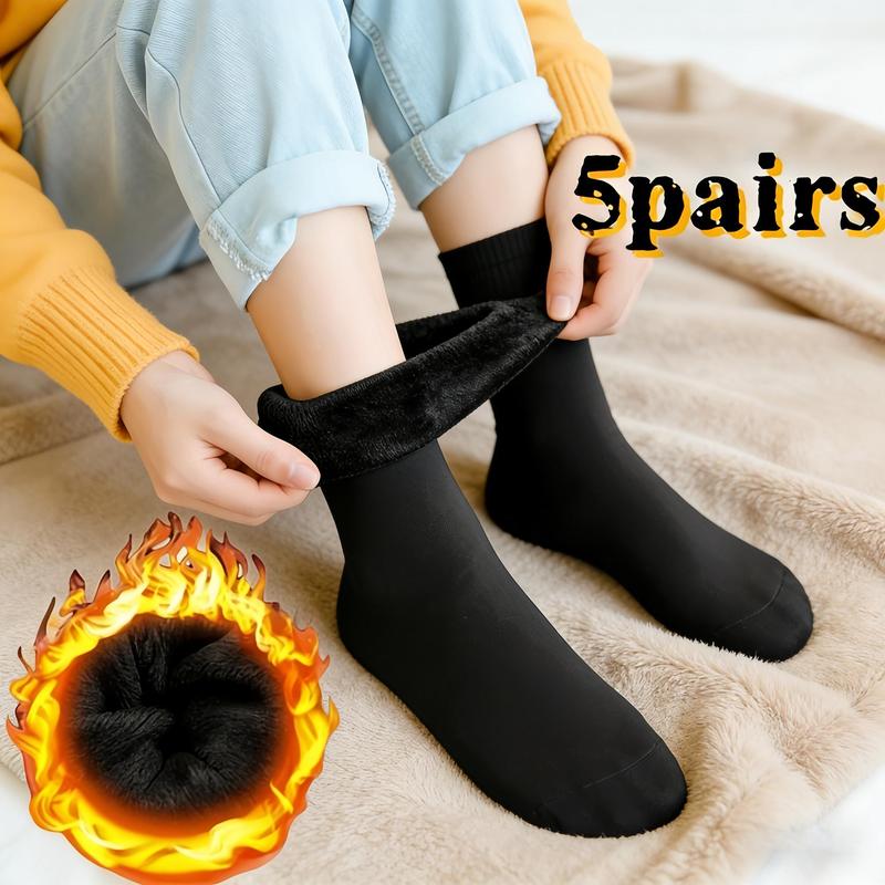 5 Pairs Autumn Winter Socks for Women Thickened Fleece Lined Cold-Proof Warm Self-Heating Snow Socks Unisex Floor Socks Mid-Calf Socks