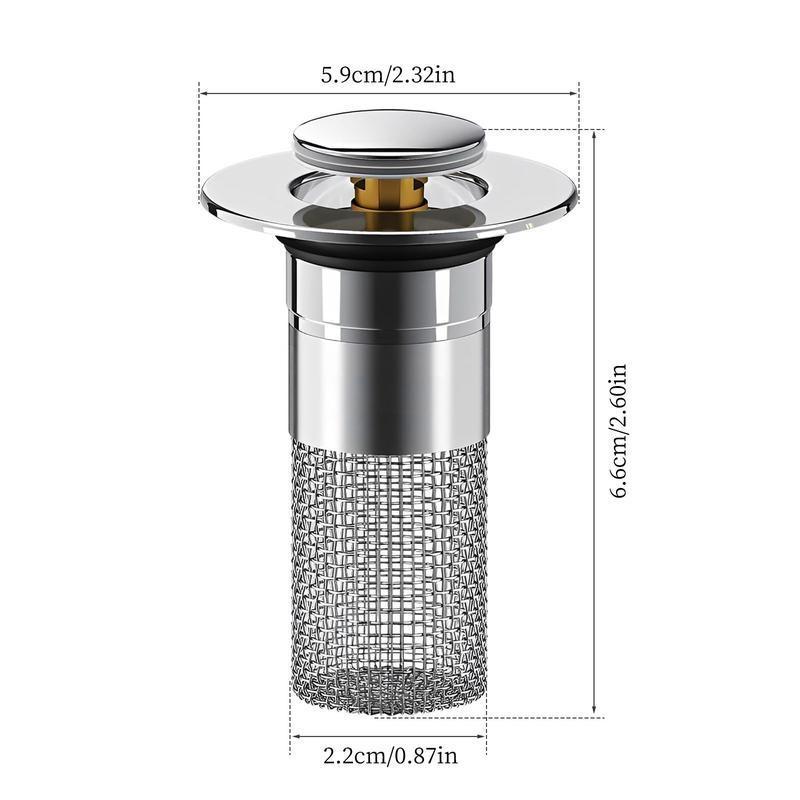 CityDry-Bathroom Sink Stopper Hair Catcher Universal Pop Up Sink Drain Filter with Stainless Steel Filter Basket & Brass Drain Plug