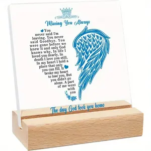 Memorial Acrylic Desk Plaque with Wooden Stand | "Missing You Always" Sympathy Gift, Bereavement Keepsake for Loss of Loved One, Funeral & Condolence Present holiday countdown independence day valentine lamp cross decoration outdoor yard decoration w joke