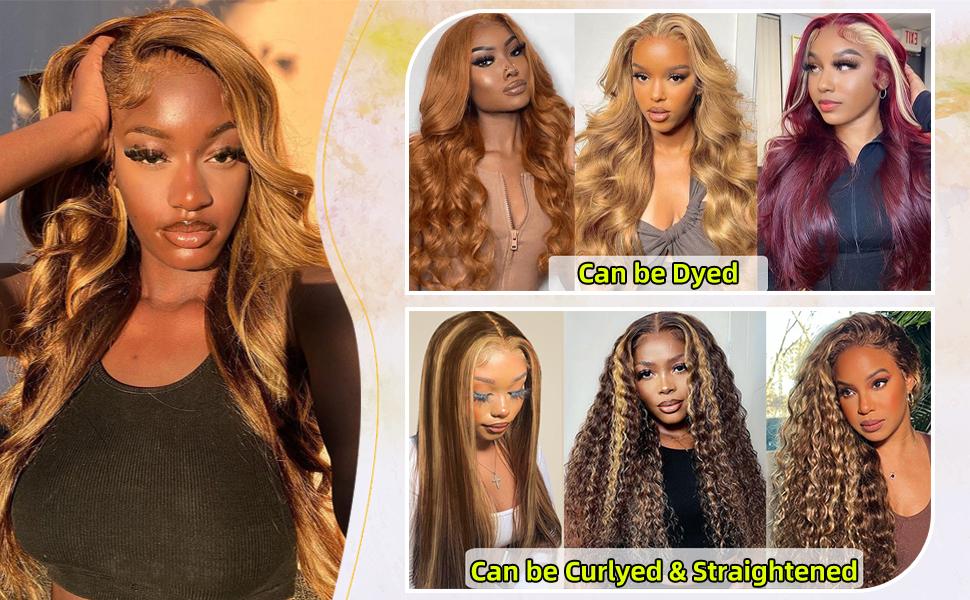 Honey Blonde Lace Front Wig Human Hair 13x4 HD Transparent 4/27 Highlight Ombre Lace Front Wigs Human Hair Pre Plucked With Baby Hair 180% Density Body Wave Glueless Wigs