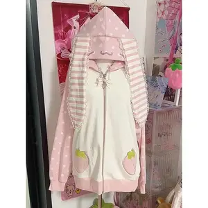 Y2K?Kawaii?Rabbit?Ears?Hoodie Japanese?Sweet?Zipper?Cardigan?Jacket Soft?Girl?Student?Spring?Autumn?Sweatshirt