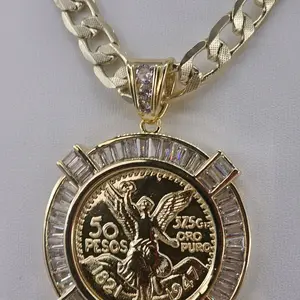 (BBB2) 14K GoldLaminated Centenario and Chain 24 " long  Jewelry for Men