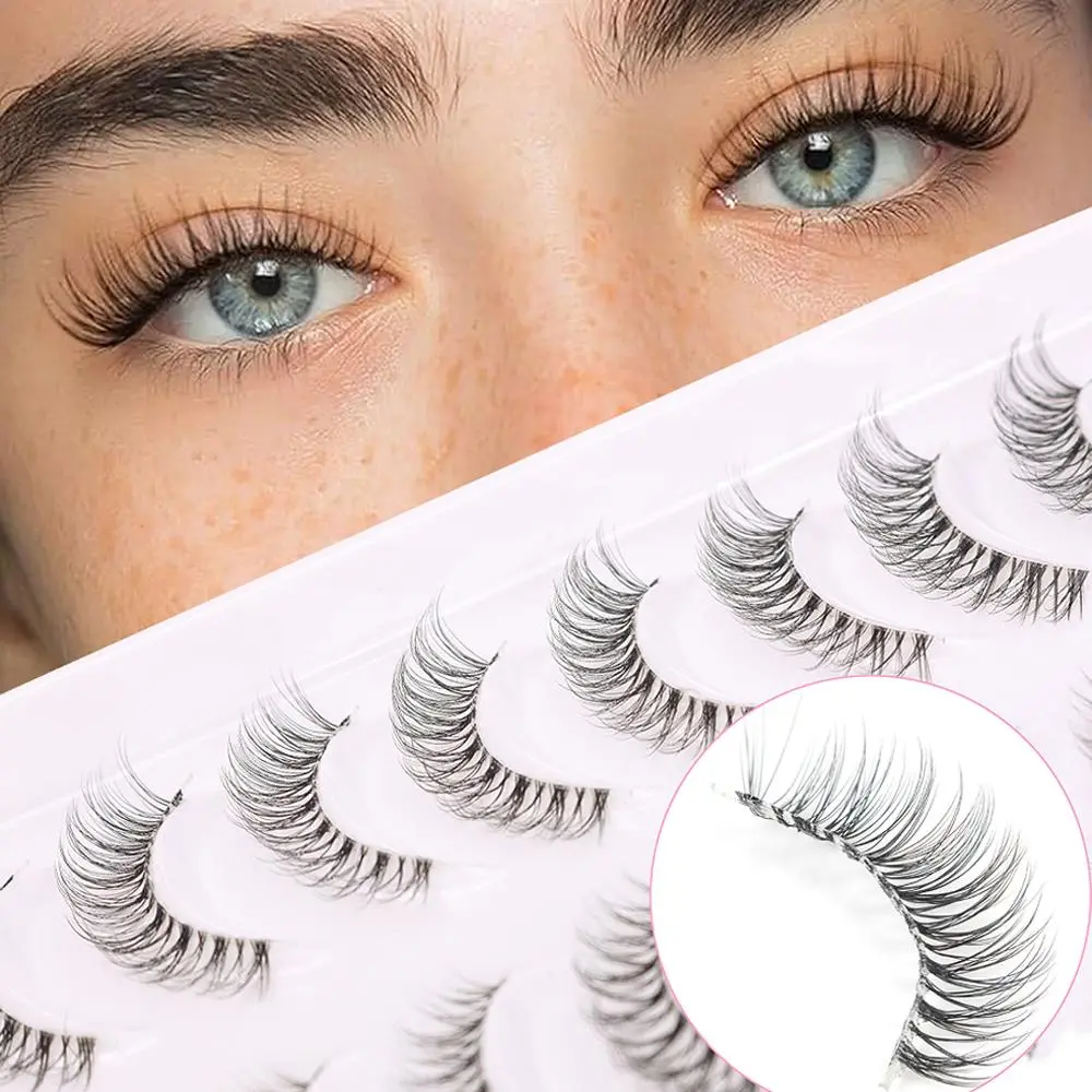 Natural Curling Fake Eyelashes, Curly Lashes, Fluffy False Eyelashes for Lashes Extensions, 10 Pairs Reusable False Eyelashes, False Eyelashes for Women & Girls Eye Makeup Enhancement, Cosmetic