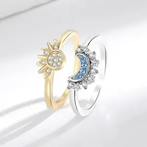 Stackable Sun & Moon Promise Rings Set for Best Friends - Eternal Solar Halo and Crescent Moon Ring Set, Soul Sisters Matching Jewelry Gift in Premium Gift Box Adjustable
