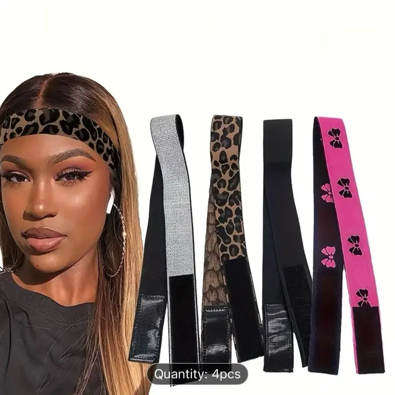 4PCS Non-Slip Wig Grip Headband Set – Adjustable Velcro Hair Band for Wigs & Edges