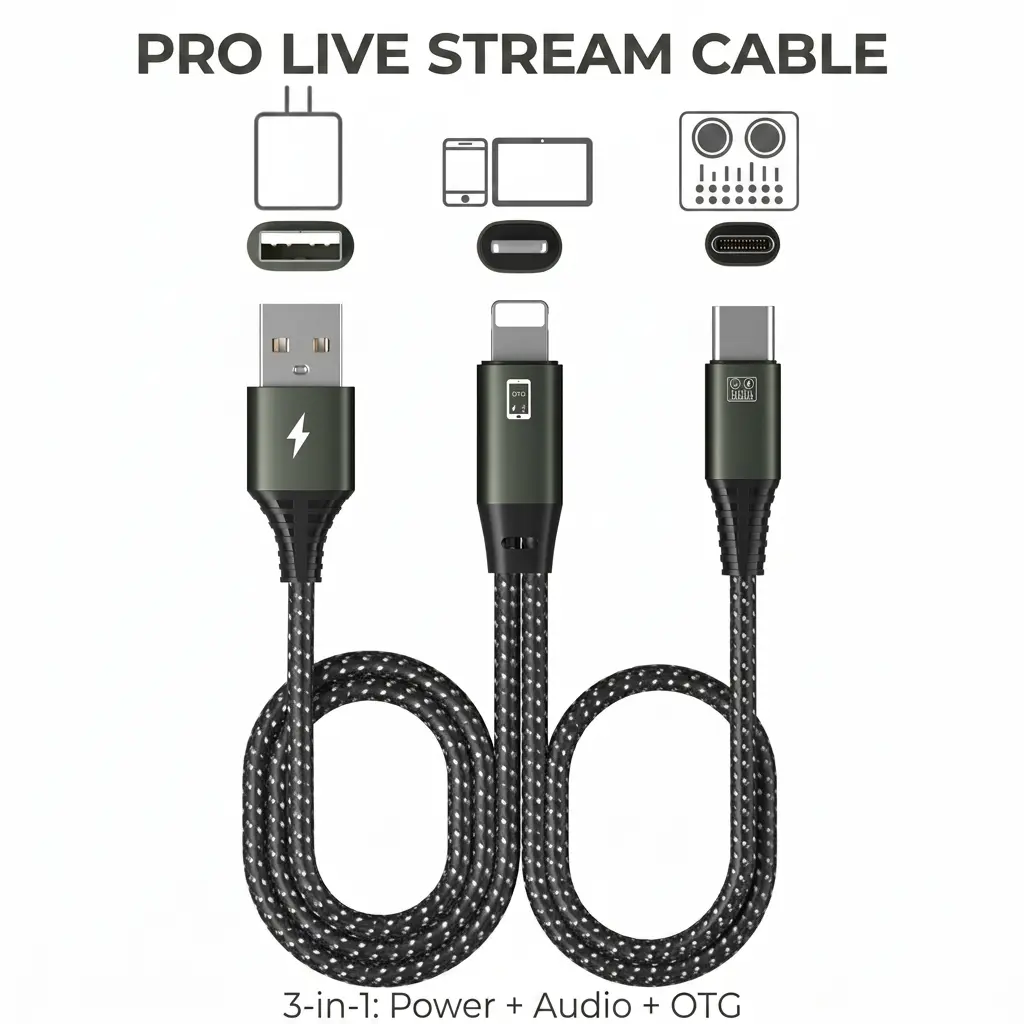 Summerwins 3-In-1 OTG Multi-Port Charging Cable Adapter - Universal Rechargeable Tech Solution, Durable Nylon Braided & Metal Aluminum Build, USB-C/Lightning/USB-A Ports, for Phones & Sound Cards (Charging & Live Broadcast Conversion), Multi-Port Charging