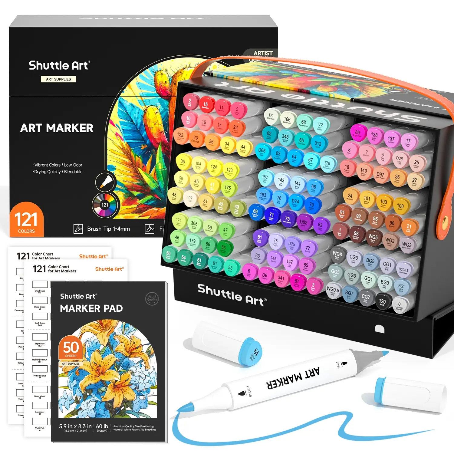 Shuttle Art-24/89/121 Colors Dual Tip Alcohol Based Art Markers, 88/120 Colors plus 1 Blender Permanent Marker with Case Perfect for Coloring Books Sketching Card Making,back to school,back to school shopping,back to school,back to school haul
