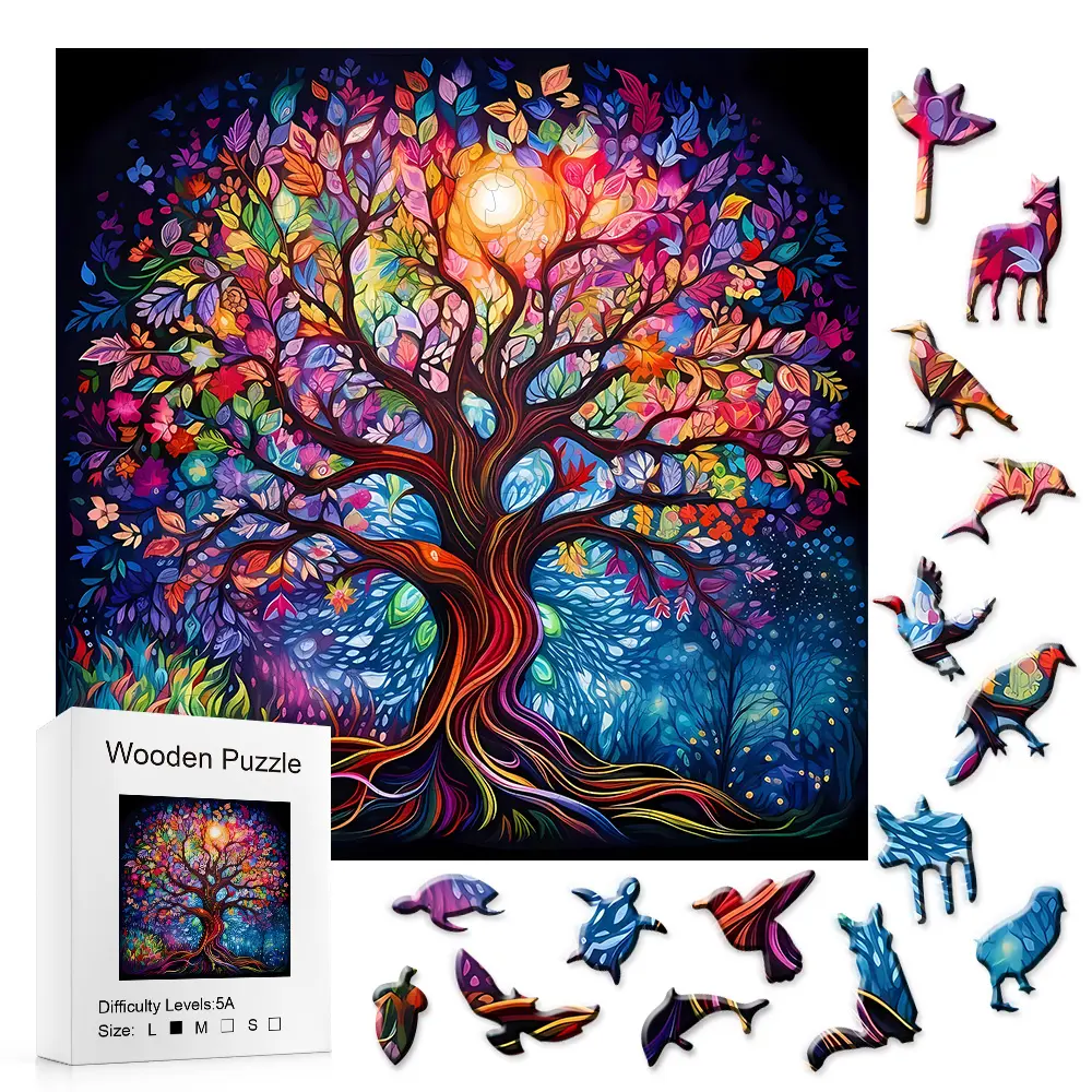 5A Difficulty Colorful Luminous Natural Wood Tree Puzzle - Relaxation Stress Relief Jigsaw Toy for Adults, Festival & Birthday Gift with Safe Play Experience, Unisex