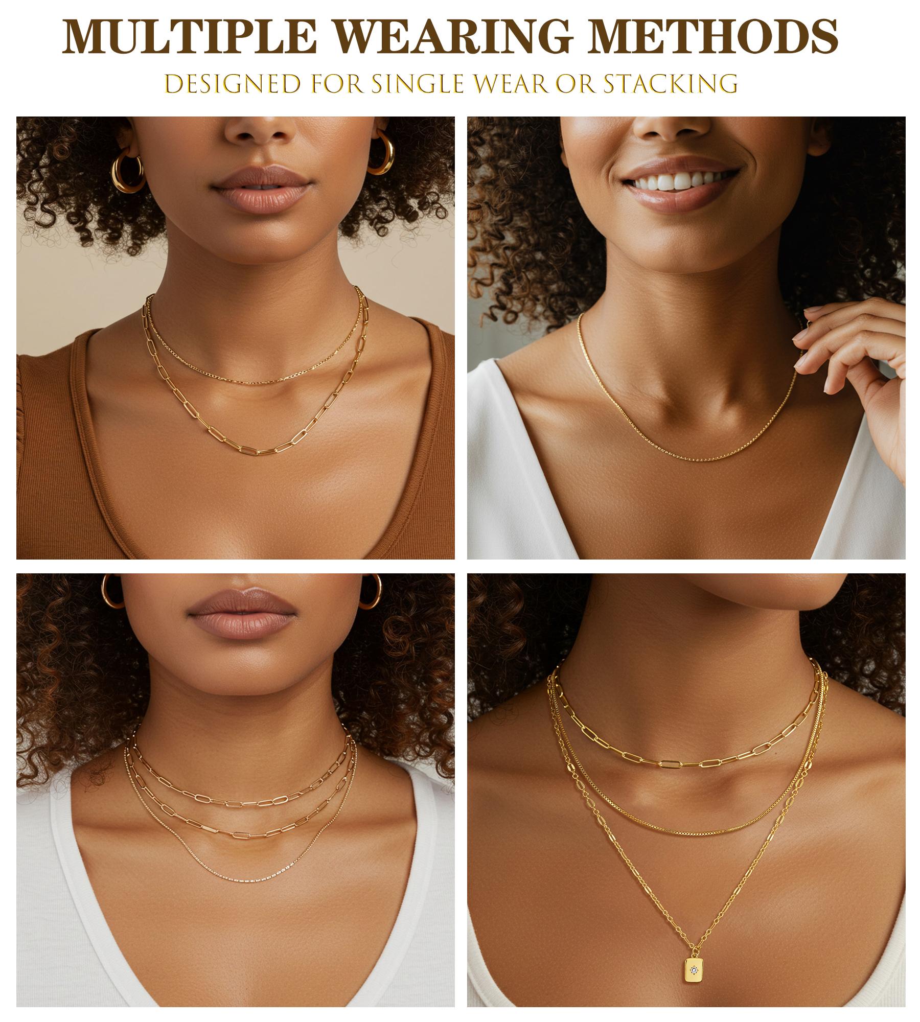 17KM 3Pcs 14K Gold Plated Layered Necklaces for Women , Trendy Stackable Choker Paperclip Box Chain Jewelry Set 17KM 3Pcs 14K Gold Plated Layered Necklaces for Women , Trendy Stackable Choker Paperclip Box Chain Jewelry Set
