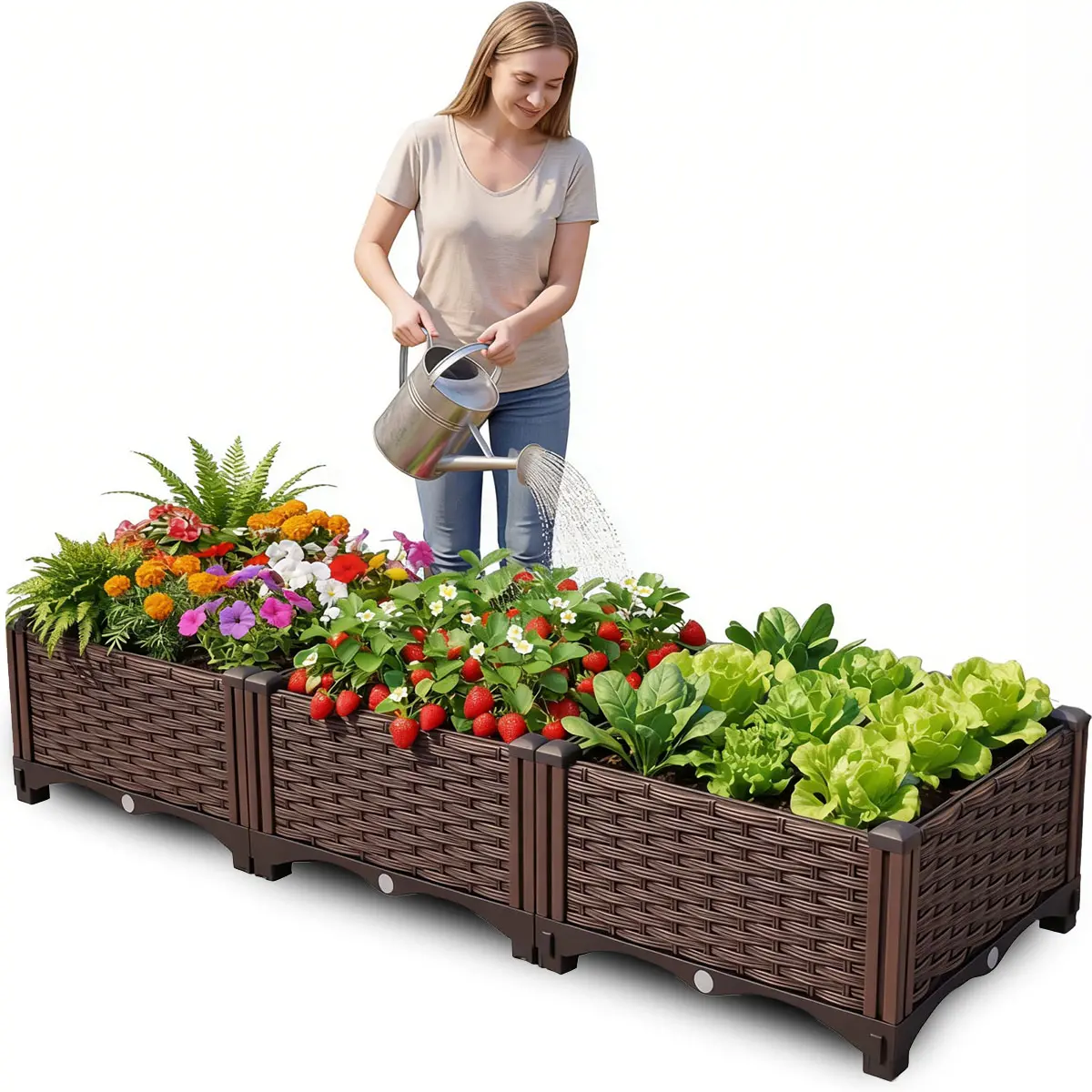 Outdoor Planter Boxes - Elevated Modular Polypropylene (PP) Garden Units, Tool-Free Assembly, Heat & Frost Resistant, Root Breathing, Raised Bed Irrigation Boxes with Water Storage & Drainage Chassis, Elevated Planting Box