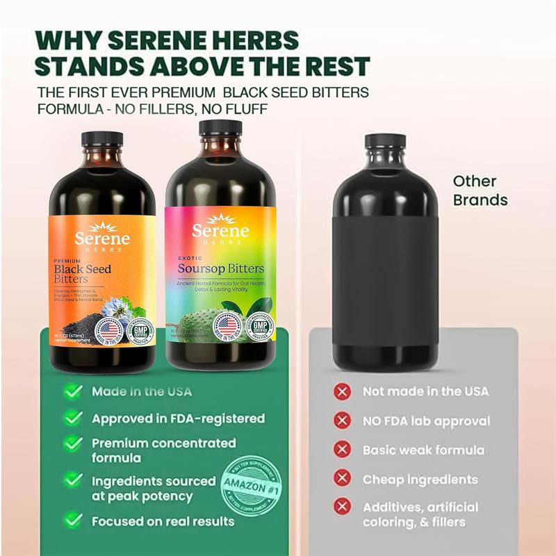 Serene Herbs Soursop & Black Seed Bitters Bundle | Organic Herbal Detox for Digestive Health Gut Healthy Booster Immune Support & Energy | Non-GMO, Vegan (32 fl oz, 16 fl oz Each) Serene Herbs Soursop & Black Seed Bitters Bundle | Organic Herbal Detox for Digestive Health Gut Healthy Booster Immune Support & Energy | Non-GMO, Vegan (32 fl oz, 16 fl oz Each)