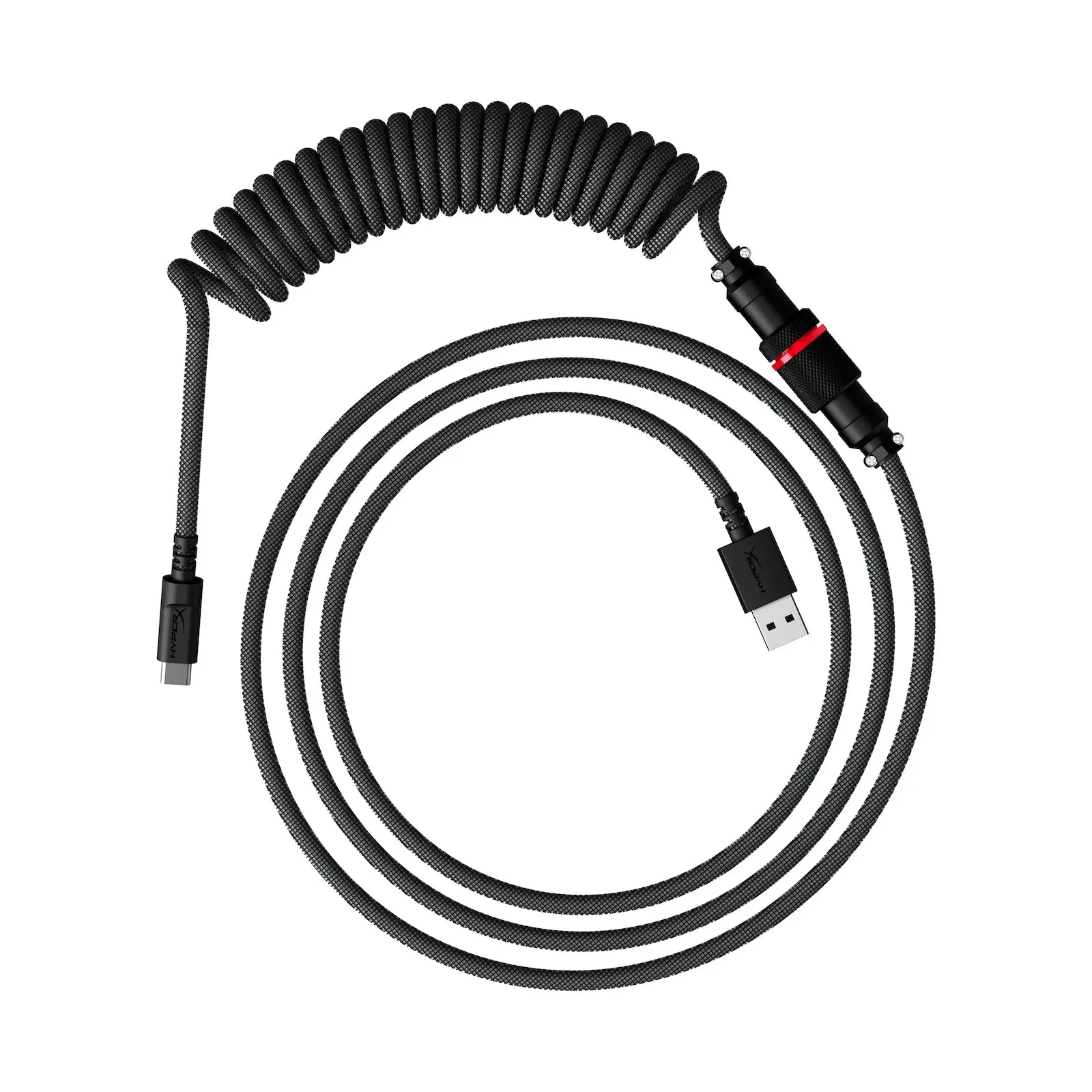 HyperX Wired USB-C Coiled Mesh USB Data Cable - Durable Electronic PC Gaming Accessory with Secure Connector