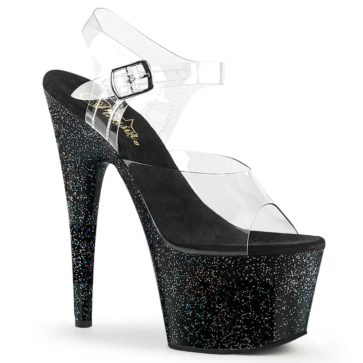 Pleaser Women's Adore-708MG Ankle Strap Sandals - Elegant Mini Glitter Platform Footwear, 7-in Stiletto High Heels, Pleaser Heels, Statement Shoes