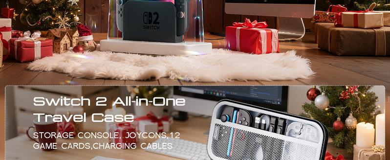 Switch 2 Dust Cover with 12 LED Colors Light Base Compatible with Nintendo Switch 2, Switch 2 Accessories with Tempered Glass Screen and Protect Case for Nintendo Switch 2