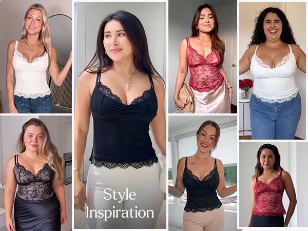 Popilush Elegant Sexy Lace Top Chic Womenswear Deep U Neck Tank Top Adjustable Straps for Women Overall Sleeveless Customized Basic Chic Comfortable Minimalist Elegant Lady Womenswear