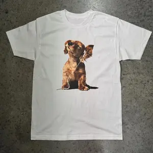 Dog With Headphones Funny Casual Cotton Tee