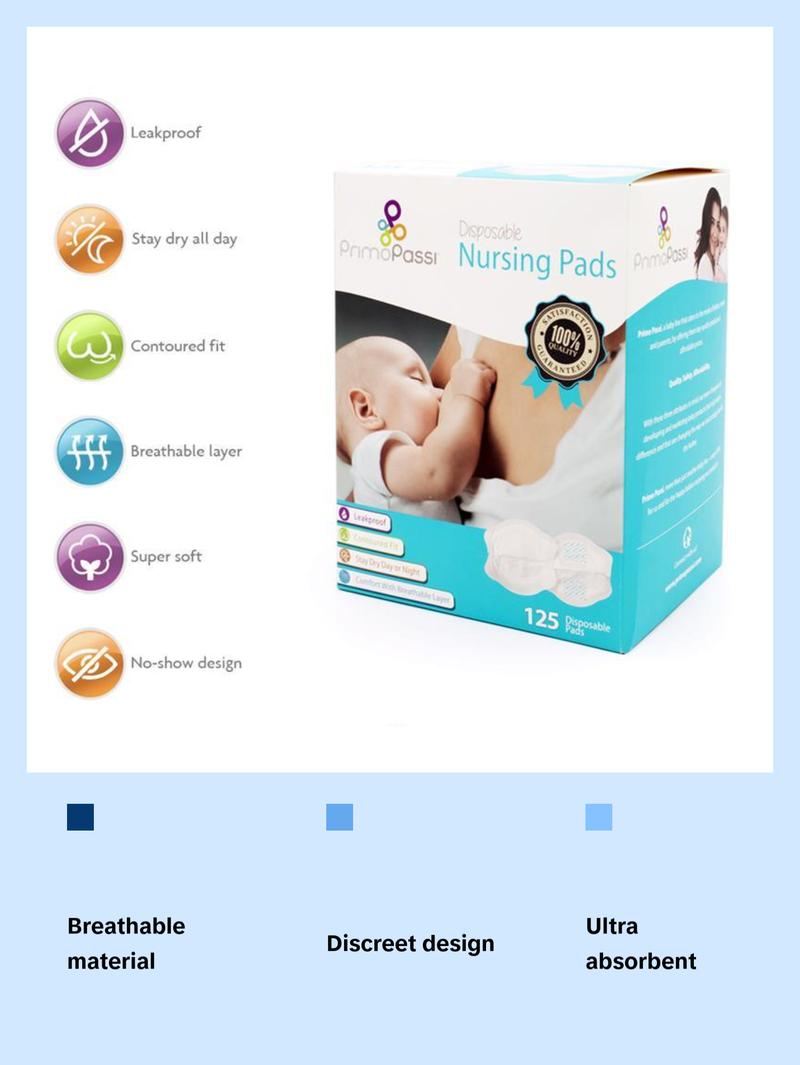 Primo Passi Disposable Nursing Pads, Breastfeeding Pads ultra absorbent, 125 Pack
