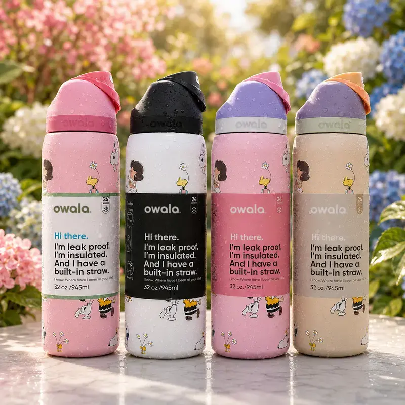 Owala Cute Character 32oz Water Bottle, Insulated Stainless Steel Bottle with Built-In Straw, Leakproof Flip Lid, Double-Wall Vacuum Insulation, BPA-Free Reusable Bottle for School, Work, Gym & Travel