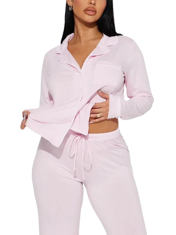 JointlyCreating Women's Pajama Set 2 Piece Satin Sleepwear Long Sleeve Button Down Top & Pant Classic OL Style Autumn Loungewear