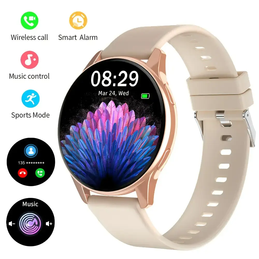 Smart Watch Men Women Silicone Strap, Unpluggable/Answer Calls, Step Counting, Calorie, Multi-Sport Modes, Music Control, Alarm Clock Reminder, Message Reminder, 1.5 Inch HD Round Screen Full Screen Touch for iPhone for Android Smartphone, Wearable, Devic