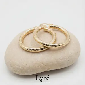 Solene 40mm Slanted Diamond-Cut Hoop Earrings