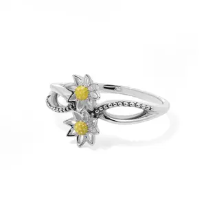 Intertwined Twin Golden Bloom Sunflower Ring