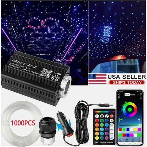 Music Sync Fiber Optic Star Lights 1000/500pcs 0.5mm Twinkle APP Control 16 Million Colors RGBW LED Chip Multiple Modes for Car Home Decoration