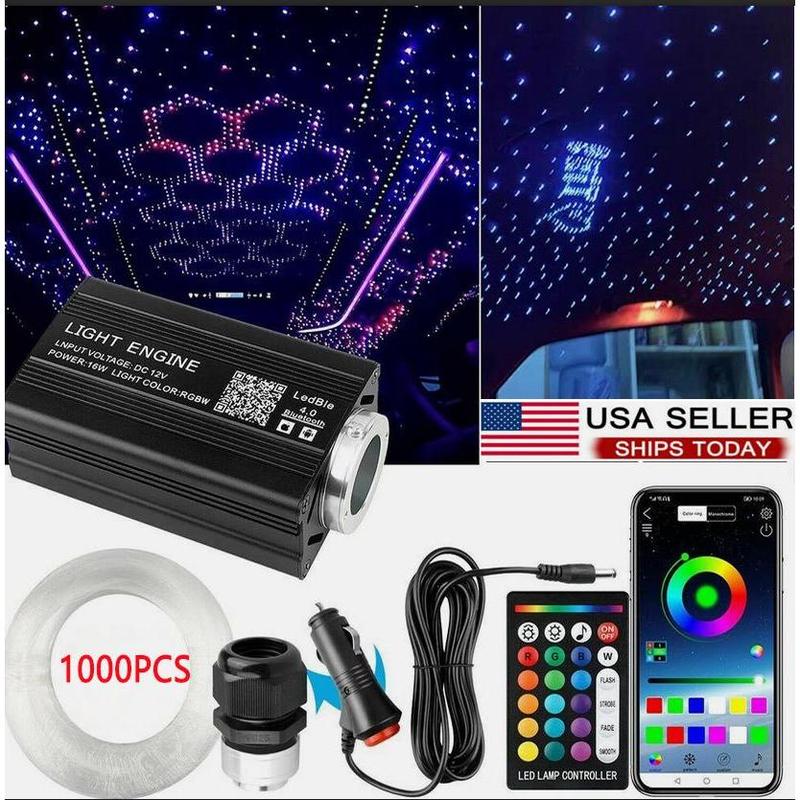 Music Sync Fiber Optic Star Lights 1000/500pcs 0.5mm Twinkle APP Control 16 Million Colors RGBW LED Chip Multiple Modes for Car Home Decoration