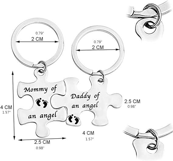 Mommy and Daddy of an Angel Keychains Memorial Puzzle Keyring for Infant Lost Stainless Steel Sympathy Gifts