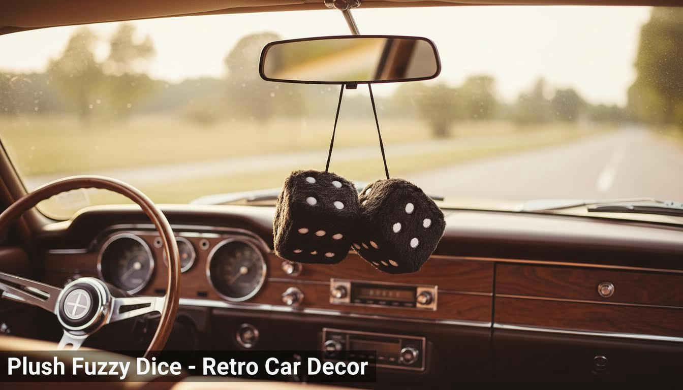 Fuzzy Dice for Car Rear View Mirror 2.76in Black Plush Dice Pair Retro Car Interior Decor Accessories with Suction Cup & Nylon String Ultra Soft Furry Fabric Durable Secure Perfect Size