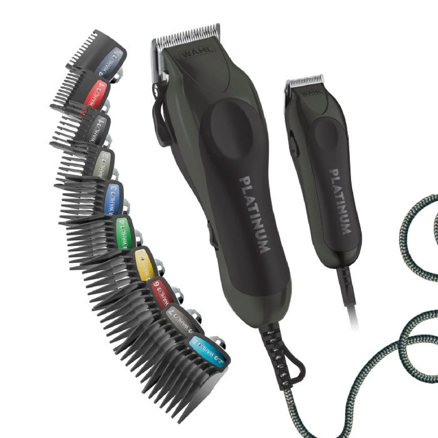 Wahl USA Pro Series Platinum Corded Clipper & Corded Trimmer for Home Haircutting with Color Coded Guide Combs – Model 79804-100 Clippers And Trimmers Set Hair Cutting Kit