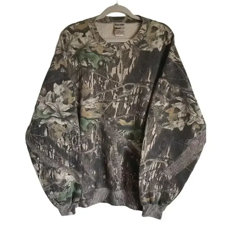 Men's Baggy Loose Long-Sleeve Crewneck Sweatshirt - 2026 RealTree Camo, Mossy Oak Pattern, 1990s Vintage Outdoor Casual Pullover (Sports & Outdoor Apparel)