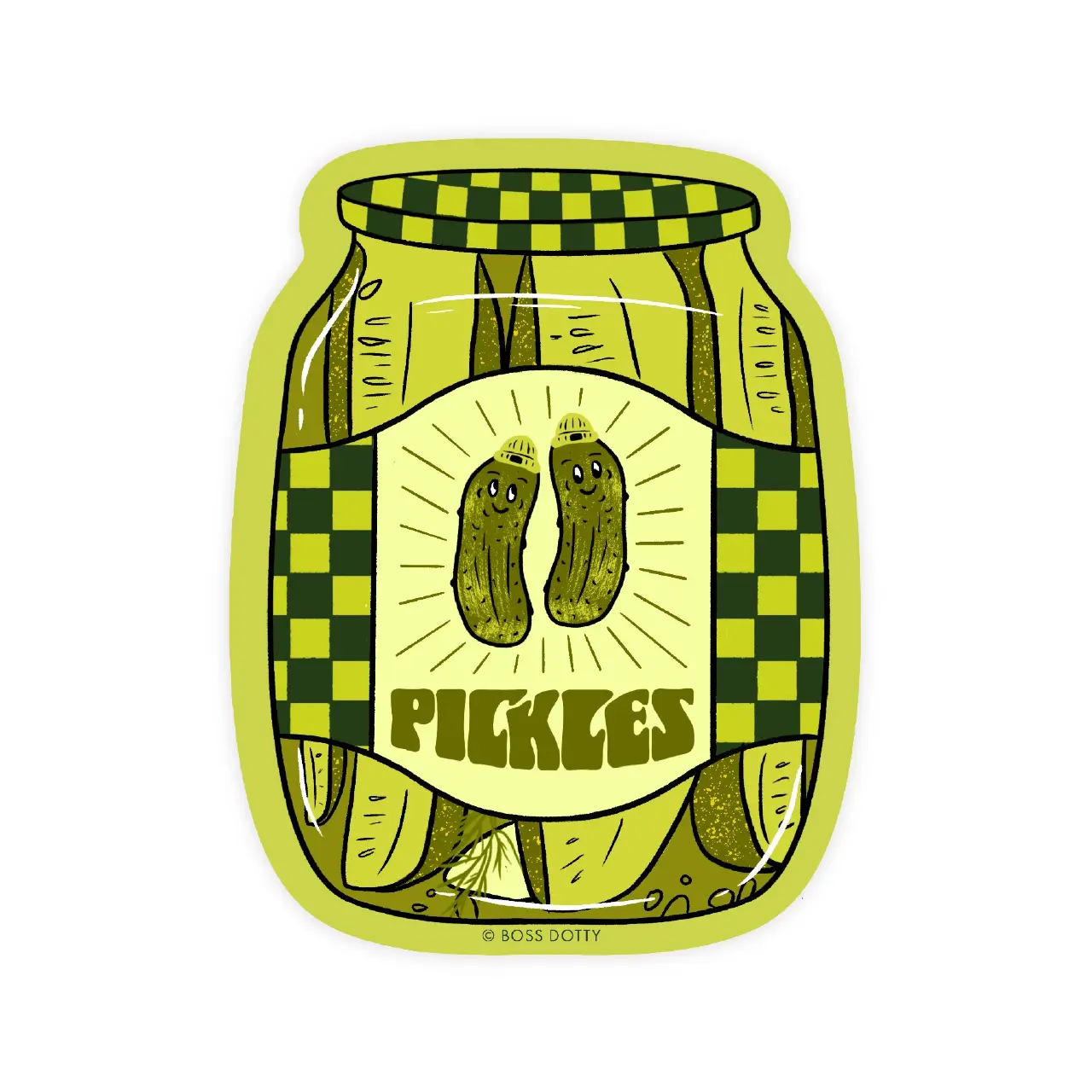 Pickle Jar Sticker - Decorative Vinyl Sticker Featuring Pickles and Checkered Design