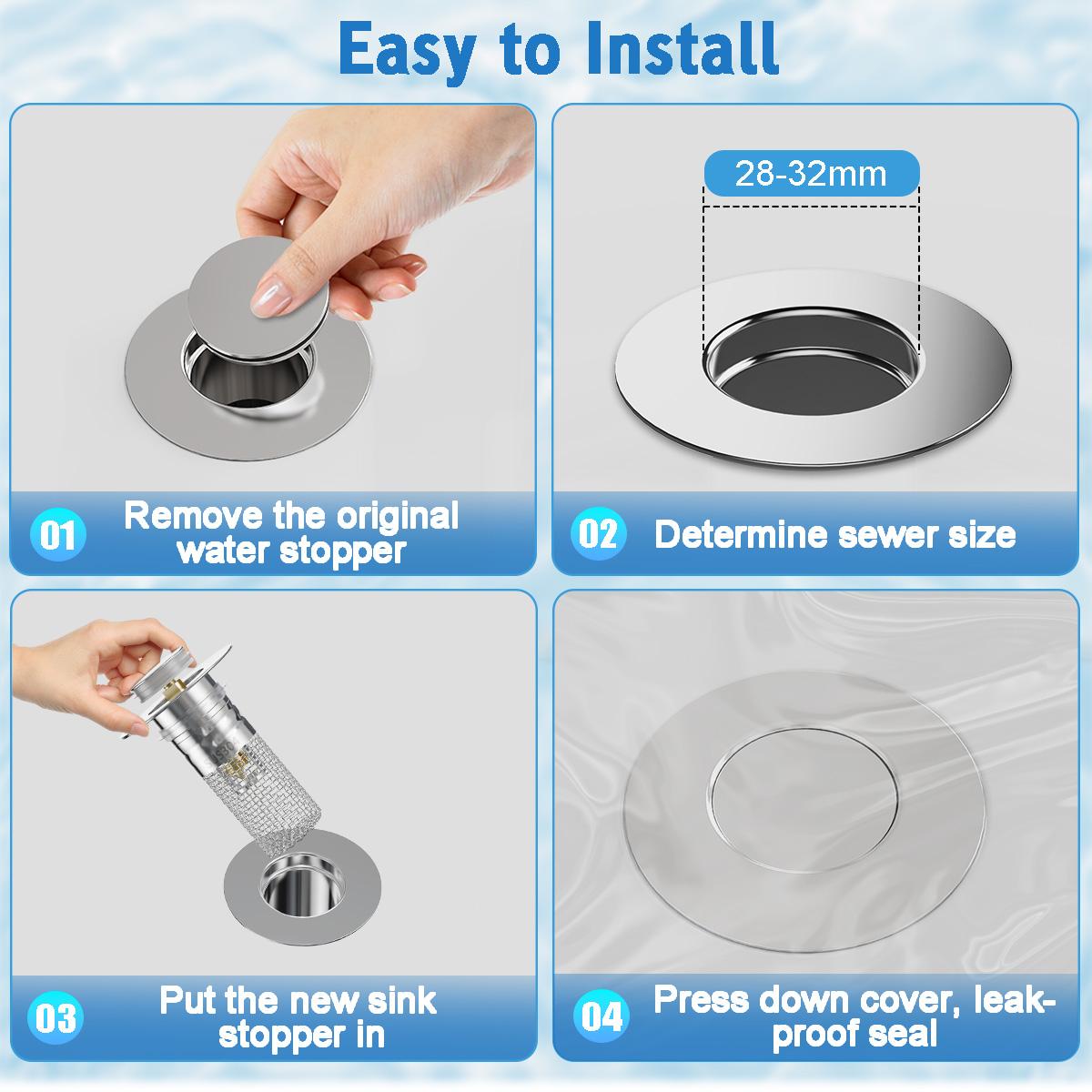 Upgraded 3 in 1 Bathroom Sink Drain Strainer, Universal Pop Up Stopper, Removable Stainless Steel Filter Basket Hair Catcher, Sink Plug for 1.1''~2.36'' Basin, Brass Bullet Core, Matte Black