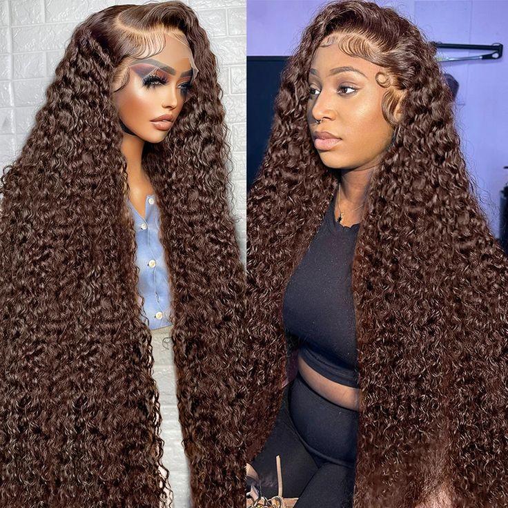 HD Transparent Chocolate Brown Deep Wave Wigs 100% Human Hair Brazilian Water Wave 13x4 13x6 Hd Lace Frontal Wig Brown Colored Deep Water Wave Lace Front Wig For Women