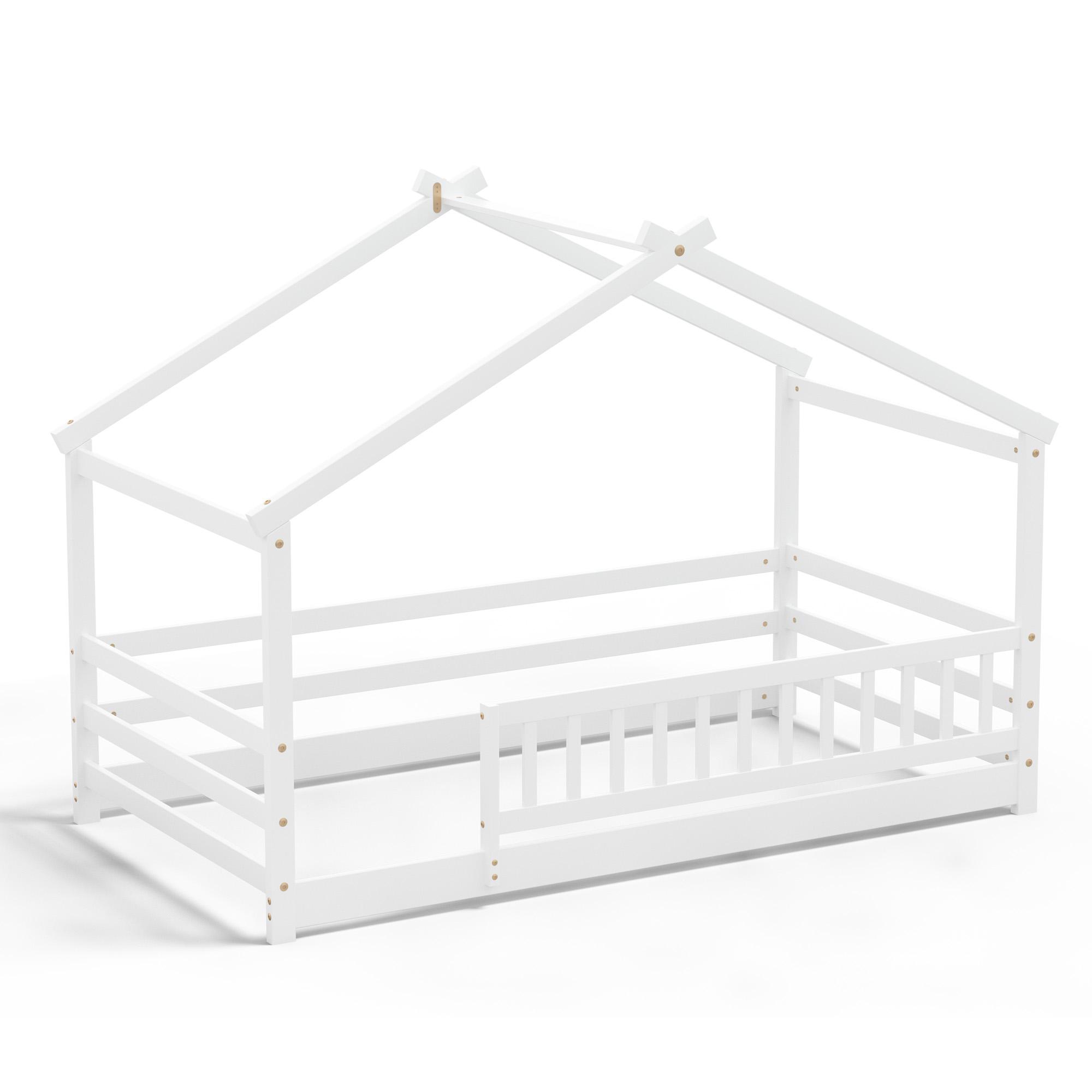 Tolead Twin Size House Bed Montessori Floor Bed Frame with Safety Guardrails & Playhouse Roof Easy Assembly Toddler Bed for Boys and Girls Tolead Twin Size House Bed Montessori Floor Bed Frame with Safety Guardrails & Playhouse Roof Easy Assembly Toddler Bed for Boys and Girls