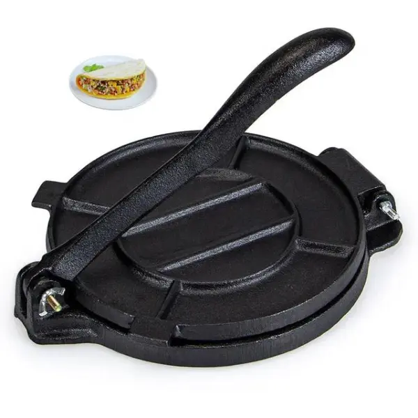 Tortilla Press Cast Iron 8 inch Heavy Duty Round Tortillera Pactaconera Even Pressure, Dumpling Press, Roti Press, Mexican Kitchenware for Homemade Flour and Corn Flatbreads